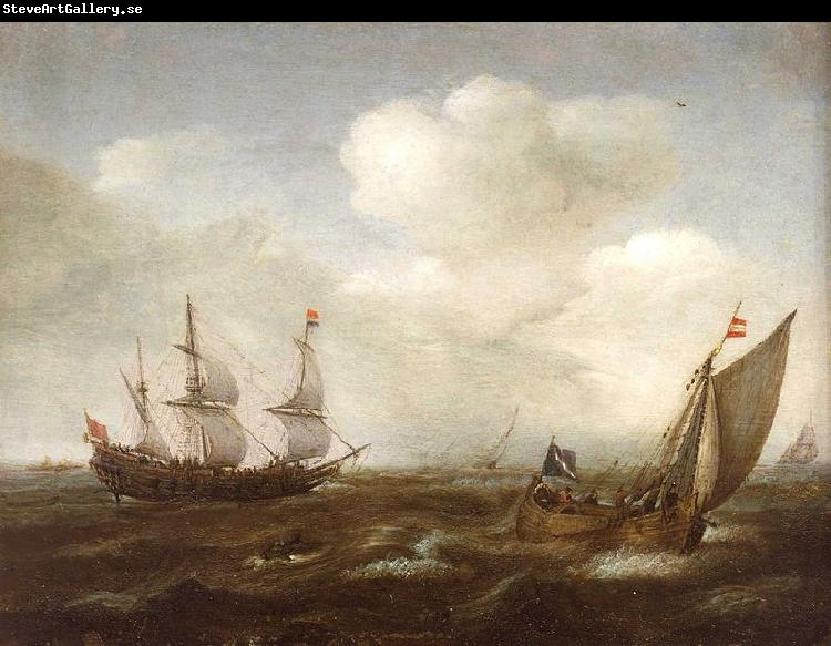 VROOM, Hendrick Cornelisz. A Dutch Ship and a Kaag in a Fresh Breeze